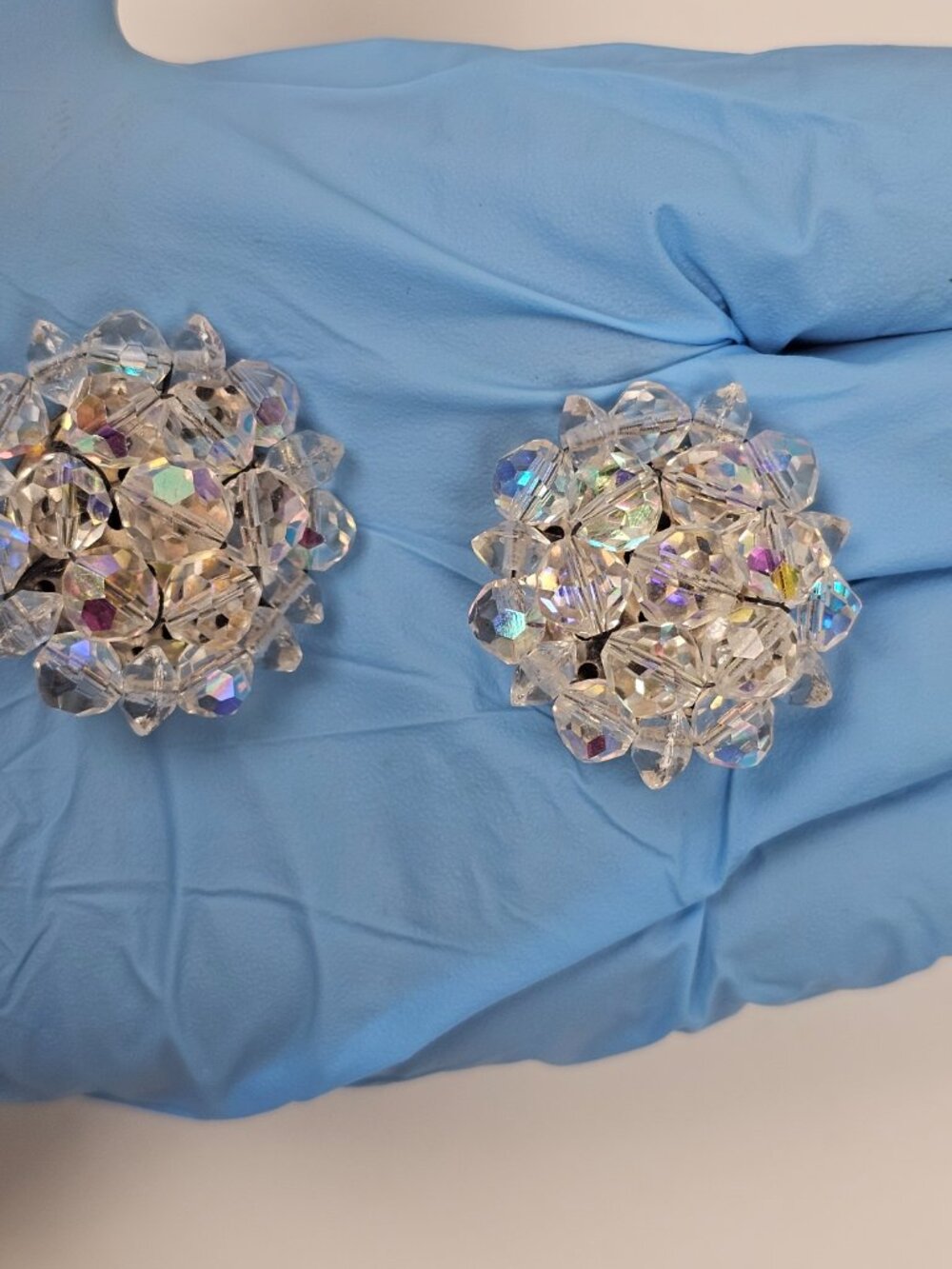 Vtg Crystal Glass Clear AB Aurora Borealis Cluster Clip On Earring 4 Pair Lot 97 - Picture 9 of 11